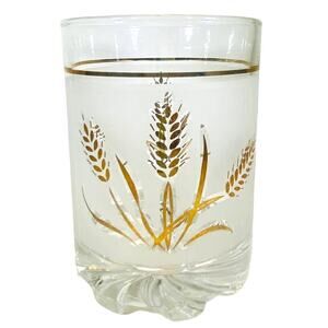 Vintage MCM Ice Bucket DeValbor Frosted Crystal Gold Wheat Design 5.5" Tall